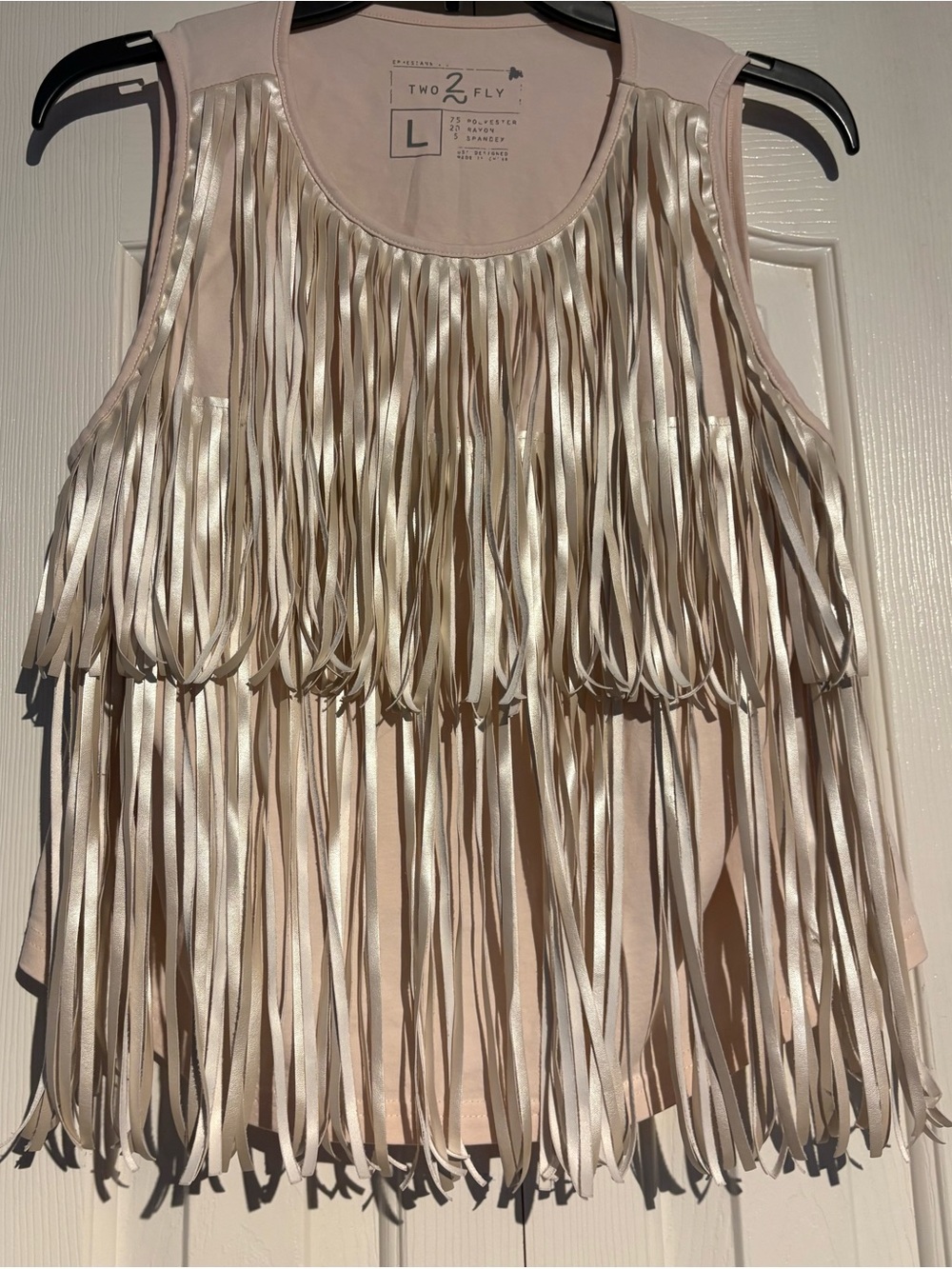 Two2Fly Cream flush Satin Fringe Tank Top